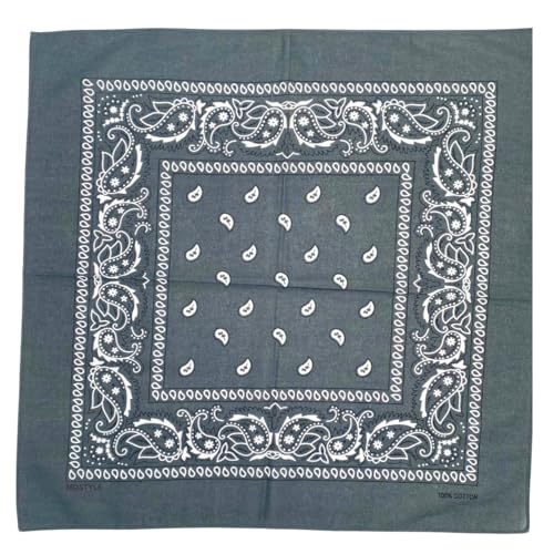 MDSTYLE 6 Pack 100% Cotton Bandanas 22” x 22" for Men & Women Paisley Handkerchief Headband Scarf Bandana - color: Grey