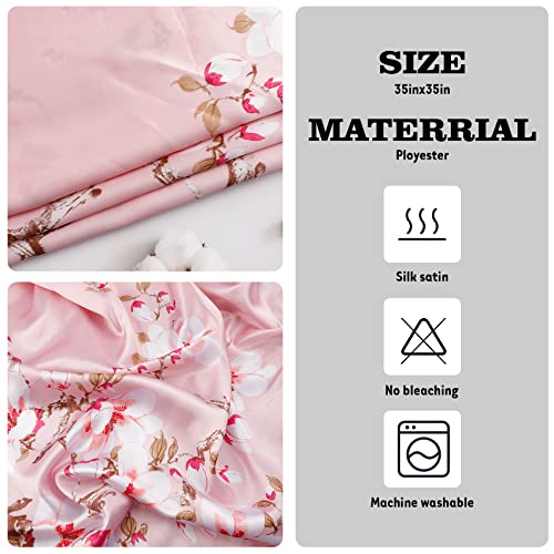 NZKNP Silk-Like Head Scarf - Women's Bandana Wraps - color: 23-pink Flowers, size: 35"*35"