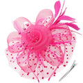 DRESHOW Fascinators Hat Flower Mesh Ribbons Feathers on a Headband and a Clip Tea Party Headwear for Girls and Women - color: 7" Diameter / Fuschia