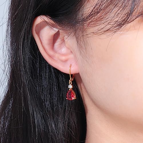 CiNily Teardrop Leverback Dangle Earrings for Women Hypoallergenic 14K Gold Plated Cubic Zircon Drop Earrings Fashion Crystal Earrings for Girls Jewelry Christmas Gifts - color: Red CZ-Gold