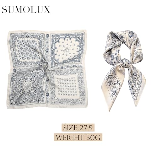 Sumolux Head Hair Scarf for Women Like Satin Silk Scarf Bandana Hair Wrapping Night Large Square Scarves 27.5" - color: Beige Cashew Nuts