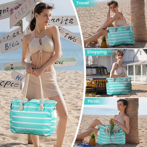 Clothirily Beach Bag for Women - Large Beach Tote Bag, Waterproof Sandproof Beach Bag with Zipper, Large Swim Pool Beach Tote - color: B-green