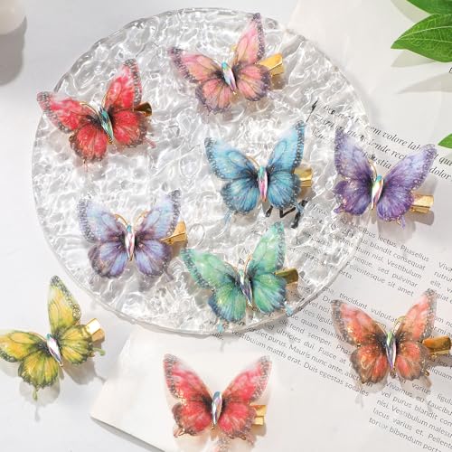 18Pcs Butterfly Hair Clips Crystal Moving Rainbow Glitter Clips Fairy Accessories for Women Hair Accessories for Teens Colorful Hair Clips - color: Crystal