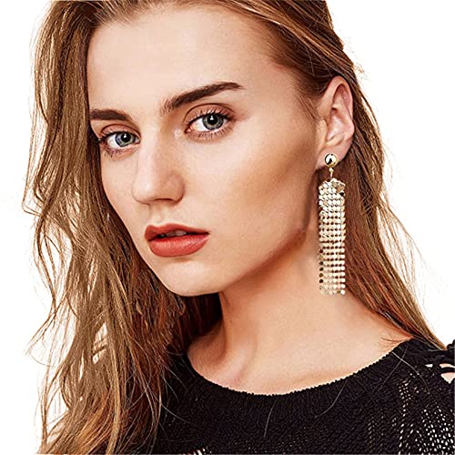 coadipress Metal Mesh Grid Sequins Tassel Long Drop Dangle Earrings for Women Trendy Lightweight Charms Disco Vintage Colorful Long Hook Earrings Bridal Wedding Jewelry - color: Long Gold Mesh