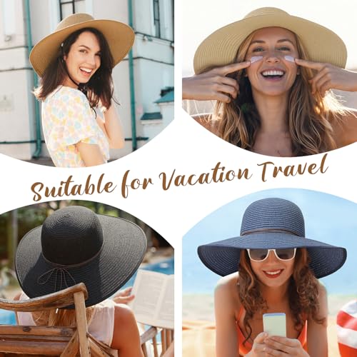 Sun Hats for Women, Straw Hats UPF 50+ Sun Protection, Wide Brim Womens Beach Hat for Summer Travel - color: Khaki
