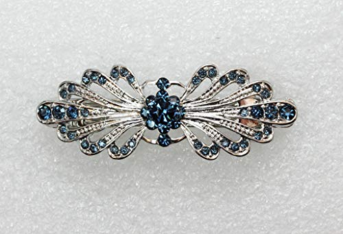 Faship Navy Blue Small Mini Floral Hair Barrette Clip - color: Navy blue