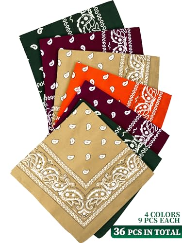Unittype 36 Pieces Paisley Bandana Cowboy Bandanas Sports Novelty Headband Square Scarf Outdoor for Western Party Costume - color: Harvest Color, style: Simple Style