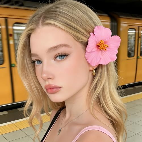 6 pcs Hawaiian Flower Hair Clips for Women, Hibiscus Hair Clips Artificial Flower Clips，Boho Hair Accessories for Vacation Beach Party - Hibiscus - color: Hibiscus