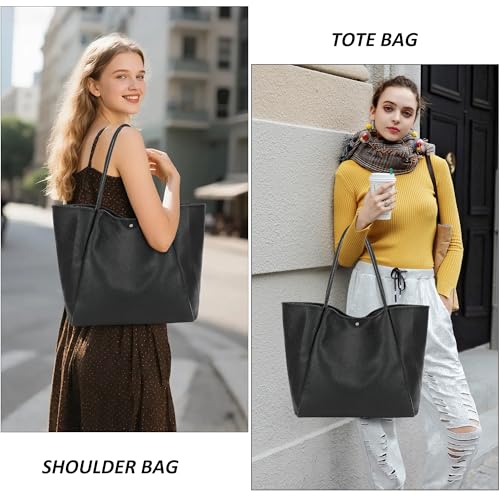 TANTOMI Tote Bag for Women Vegan Leather Purses and Handbags Ladies Waterproof Big Shoulder Bag for Travel - color: Black