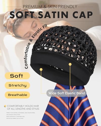 Silk Press Wrap for Hair with Net, Stretchy Knit Hair and Scarf Set, No Marks Comfort Edge, Breathable Hair Wrap Net for Sleeping Women - color: Digital Square