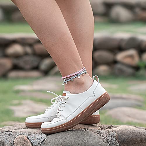 FANCY SHINY String Ankle Bracelets Waterproof Rope Anklets Braided Beach Boho Coin Anklets Cute Friendship Foot Jewelry for Women - style: Pink