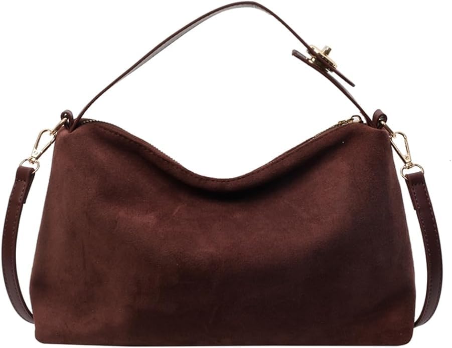 Women Slouchy Suede Satchels Shoulder Bag Faux Suede Hobo Bags Crossbody Phone Purse Top-Handle Tote Handbag Purse - color: Coffee