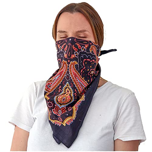 Sunshine Joy Paisley Hippie Bandana 22x22 Inches - color: Electric Coral