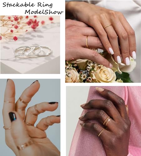 Gold Silver Rings for Women Non Tarnish Stackable Thin Gold Ring 18K Gold Plated Dainty Ring Set Trendy Thumb Pinky Knuckle Ring Wedding Bands Promise Engagement Gold Jewelry Rings Size 6 7 8 9 10 11 - color: silver rings