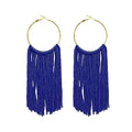 Boho Long Tassel Dangle Earrings for Women Lightweight Circle Hoop Silky Thread Fringe Drop Statemen Earrings - color: dark blue