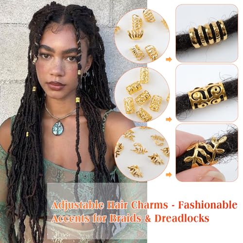 300 Pcs Gold Hair Jewelry for Braids,12 Styles Dreadlock Accessories, Adjustable Metal Hair Clips, Hair Cuff Coils Rings Braiding Decorations for Women Men - color: Gold