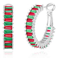 Trendy 14K Gold Plated Hoop Earrings for Women, Chunky Gold/Silver Earrings for Women Cubic Zirconia Baguette Hoop Earrings Heart Hoops Lightweight Hypoallergenic Jewelry,25mm/35mm/40mm/50mm - color: 01 Silver Christmas Hoops 25mm
