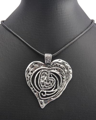 Bohemian Women's Leather Long Pendant Necklace Sweater necklace Adjustable Retro Woven Handmade Jewelry - color: Silver Love Necklace