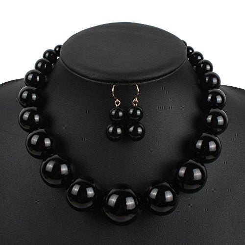 Fuqimanman2020 Chunky Large Simulated Pearl Choker Necklace Drop Dangle Earrings Crystal Bib Big Round Beaded Strand Multicolor Costume Statement Wedding Jewelry Set for Women Brides - color: Red