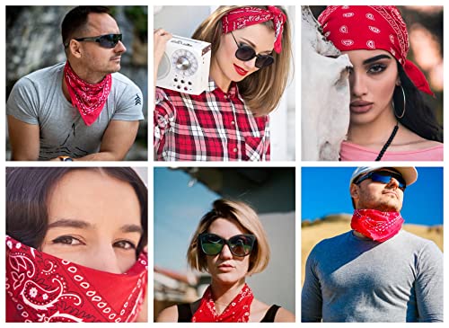 Gift Packaging Bandana for Men Women - 100% Cotton, Paisley, 22x22 In, 1 Pack - Large Bandanna Handkerchief Cowboy Hanky - color: Red