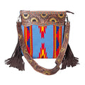 Merbaa Women Handtooled woolen saddle blanket hand woven Crossbody Bag - color: Blue