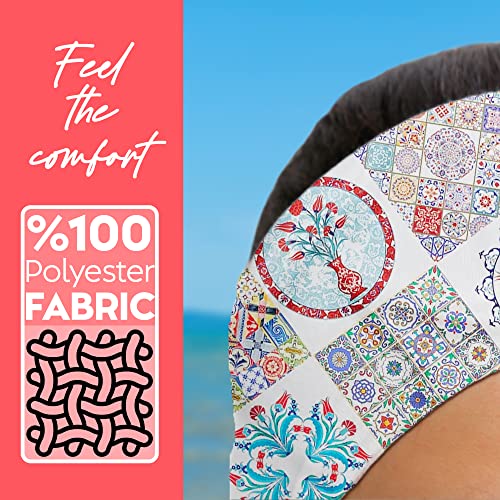 dscarf Womens Neck Scarf 21"x21" Small Square | Headband Scarf Ethnic Bandana Head Scarf Flowering Breathable Lightweight - color: Blue Design 2
