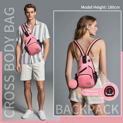 Convertible Sling Bag with Coin Pocket, 7.9" Tablet Crossbody Mini Backpack with Headphone Jack Casual Pack for Women Men Travel, Pink - color: Pink, size: Small