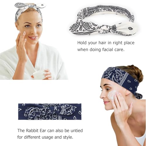 DRESHOW 6 Pack Wire Boho Headbands for Women with Rabbit Ears Bow Twist Headband Printed Vintage Wire Hair Holder - color: 6 Pcs Patterned: Rabbit Ears a