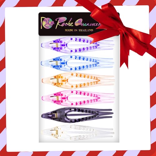RC ROCHE 6 Pcs Flat French Claw Hair Clips For Women Thick Curly Hair Barrettes Duckbill Concord Side Slide Extra Hold Curved Eyelet Strong Hold Grip, Medium Transparent Multicolor - color: Transparent