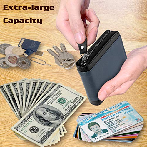Admetus Mens RFID Blocking Wallets Zipper Leather Wallet for Men Bifold RFID Card Holder - color: Black-19
