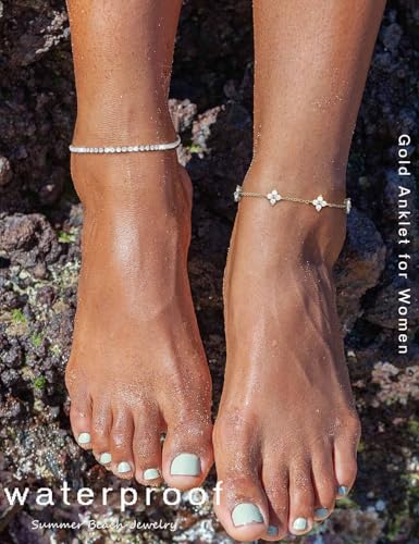 RLMOON Gold Silver Anklets for Women CZ Ankle Bracelet 14K Gold Plated Waterproof Layered Stackable Clover Butterfly Tennis Chain Anklet Trendy Summer Beach Foot Jewelry - color: A-Flower&Tennis Anklet-Silver