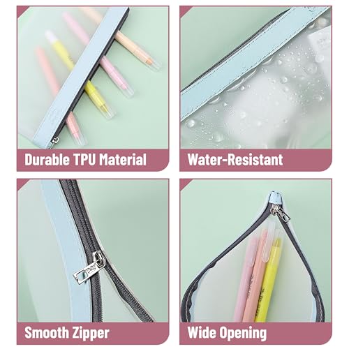 Mr. Pen- Clear Pencil Pouch, 8.50"x4.25", 3 Pack, Durable TPU Material | Medium Water-Resistant Pencil Bags with Smooth Zipper, Multipurpose Clear Pouch for Stationery, School, Office - color: Soft Pastel, size: 3 Pack, Medium
