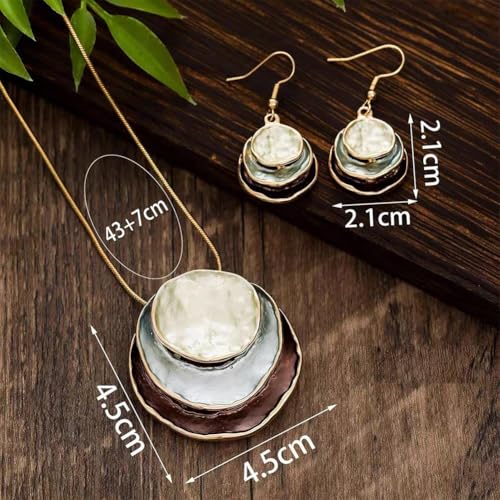Boho Stud Earring Necklace Set,Vintage Jewelry Set,Trendy Dangle Disc Necklace Jewelry Sets for Women - color: Green