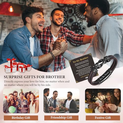 MEALGUET Men's Bracelets Gifts for Men - Brown Braided Leather Infinity Knot Bracelets Engraved Love Massage for Son Man Husband Boyfriend, Mens Bracelet Jewelry Gift for Birthday Valentine's - style: to my brother
