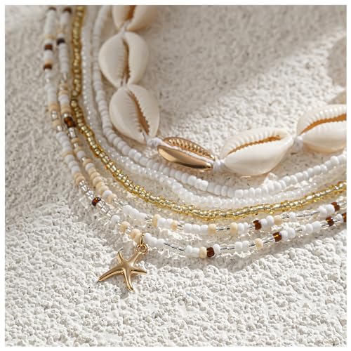 Summer Beach Coloful Beads Waist Chain Jewelry Sets Multi-layered Beaded Belly Chain Sexy Bikini Sexy Shell Waist Body Chain Beads Body Accessories for Wome - style: White