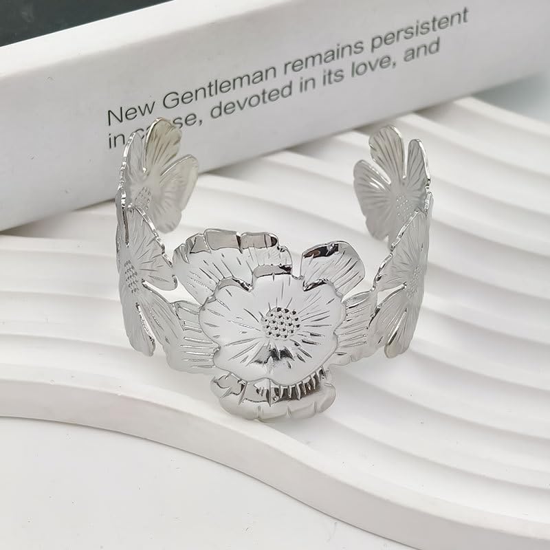 COLORFUL BLING 3PCS Upper Arm Bracelet Gold Silver Chunky Cuff Bracelets Flower Butterfly Armband Set for Women Irregular Minimalist Open Wide Coil Band Bangle Boho Jewelry - style: Set 4