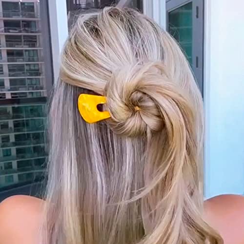 Camila Paris CP3166 French Twist Stick Clip Pins, Orange, Wavy Hair Pin U-Shaped Hair Fork for Girls Spiral Updo Chignon Bun Holder, Fashion Flexible Styling Hair Accessories for Women, Made in France - color: 2-Prong Orange