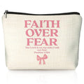 Coquette Pink Bow Christian Makeup Bag, Faith Over Fear Pink Girly Cosmetic Bags for Women, Christian Bible Verse Gifts for Women, Preppy Aesthetic Zipper Makeup Pouch - color: 01-Faith Over Fear
