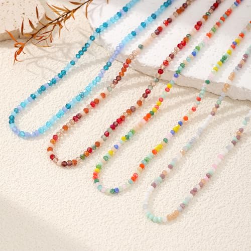 JSJOY Tiny Crystal Beaded Choker Necklaces for Women Colorful Beaded Necklace Dainty Choker Necklaces Simple Boho Jewelry Gifts for Teens Handmade Shining Bead Necklaces Gifts - color: Dark Red