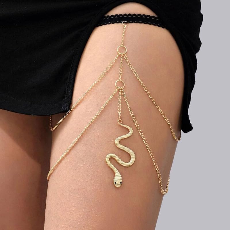 Gold Rhinestone Body Chain Jewelry Adjustable Thigh Harness Accessory for Summer Dresses Beach Vacations - color: A