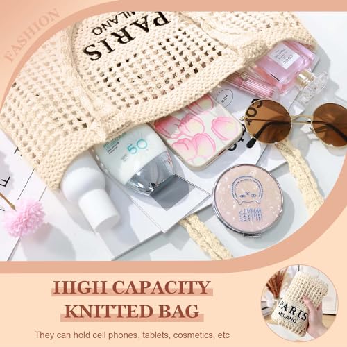 Ayieyill Crochet Tote Bag For Women, Crochet Mesh Beach Tote Bag Summer Vacation Aesthetic Boho Knit Bag for Women - color: G/Beige