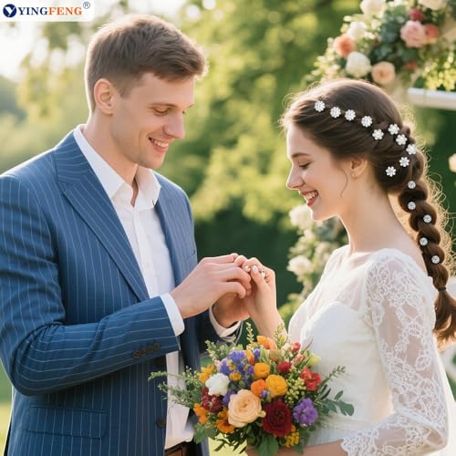 60 Pcs 7 Styles Silver Bridal Wedding Hair Pins, YINGFENG Flower Hair Clips for Women, U Shaped Crystal Pearl Hair Clips, Suitable for Brides, Bridesmaids, Women's Wedding Hair Accessories