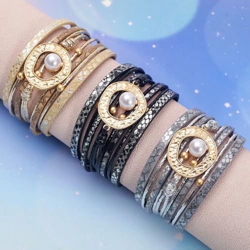 Long tiantian Boho Leather Wrap Bracelets Western Bracelets for Women Stackable Starfish Crystal Pearl Turquoise Leather Bracelet With Clasp Jewelry Gifts Boho Dresses - color: C5:black leather bracelet