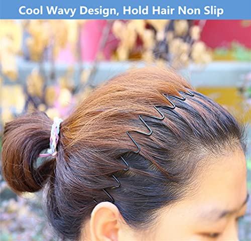 bodbop XINGZHE Metal Hair Band Men Headband Women's Fashion Hair Bands Elastic Stylish Sports Hairband Head Hoop with Non Slip Wavy Teeth, Black
