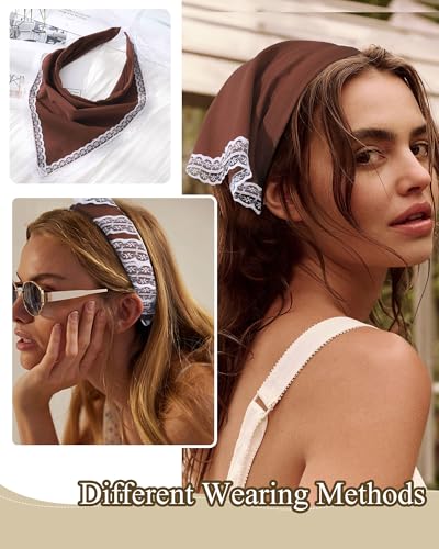 Molans 3PCS Triangle Headband Scarf for women - Fashion Kerchief Accessories with Lace Trim Adjustable Bohemian Hair Bandanas