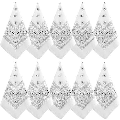 NACHLYNN 10/20pcs Paisley Bandanas Assorted Bandanas Cowboy Polyester Headbands Square Scarf Headwear - color: White