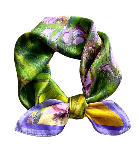 MEISEE 100% Pure Mulberry Silk Scarf 21" Square Scarf Neckerchief Headscarf Breathable Lightweight for Women Gift Packed - color: M3 Green+purple