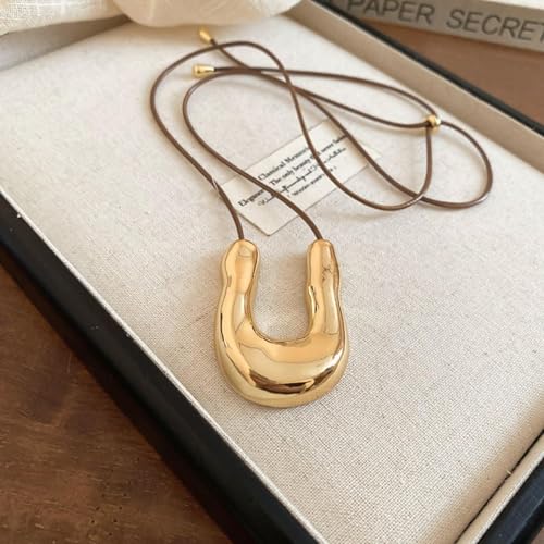 Frodete Statement Necklace for Women Chunky Gold Necklaces Long Pendant Necklace Boho Necklaces Gold Pendant Jewelry Cowboy Chic Style Cowgirl Outfit - color: Z4:Gold U Necklace