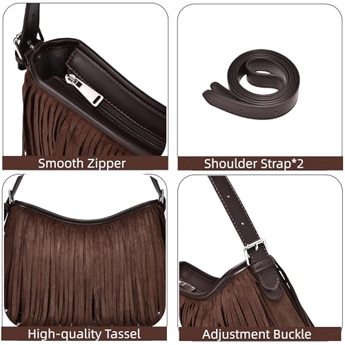 Fringe Shoulder Bag for Women Underarm Suede Western Hobo Purses and Handbags Trendy Crossbody Purse with Tassel - color: Yellow