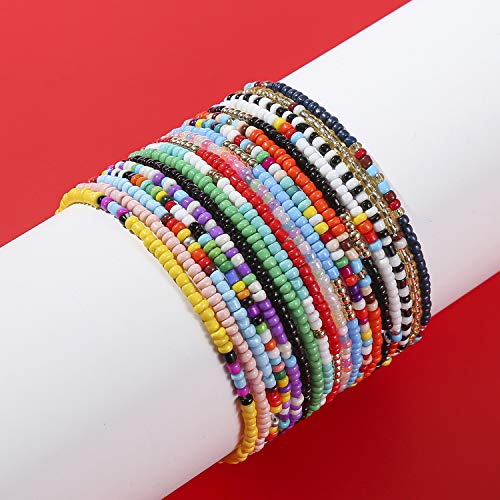 XIJIN 8Pcs Handmade Beaded Anklets for Women Boho Colorful Beads Ankle Bracelets Adjustable Foot Anklet Set - color: I